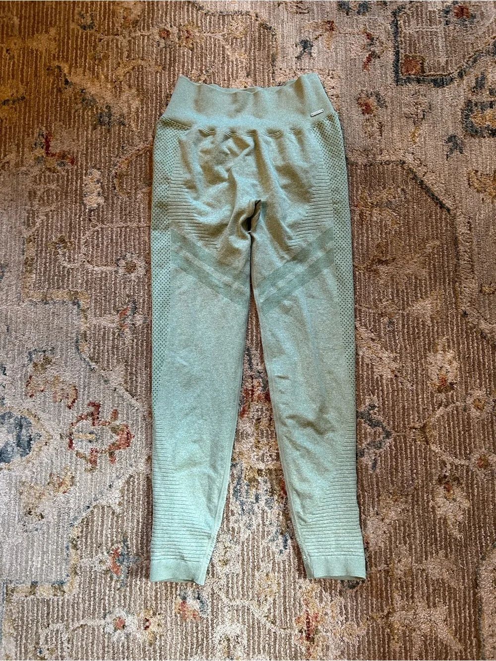 Seafoam Textured High-Waist Leggings-rouched butt detail
